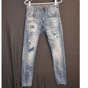 Smuggler's Moon Men's 28x31 Jeans Distressed Thrashed Y2K Skinny Skater Denim